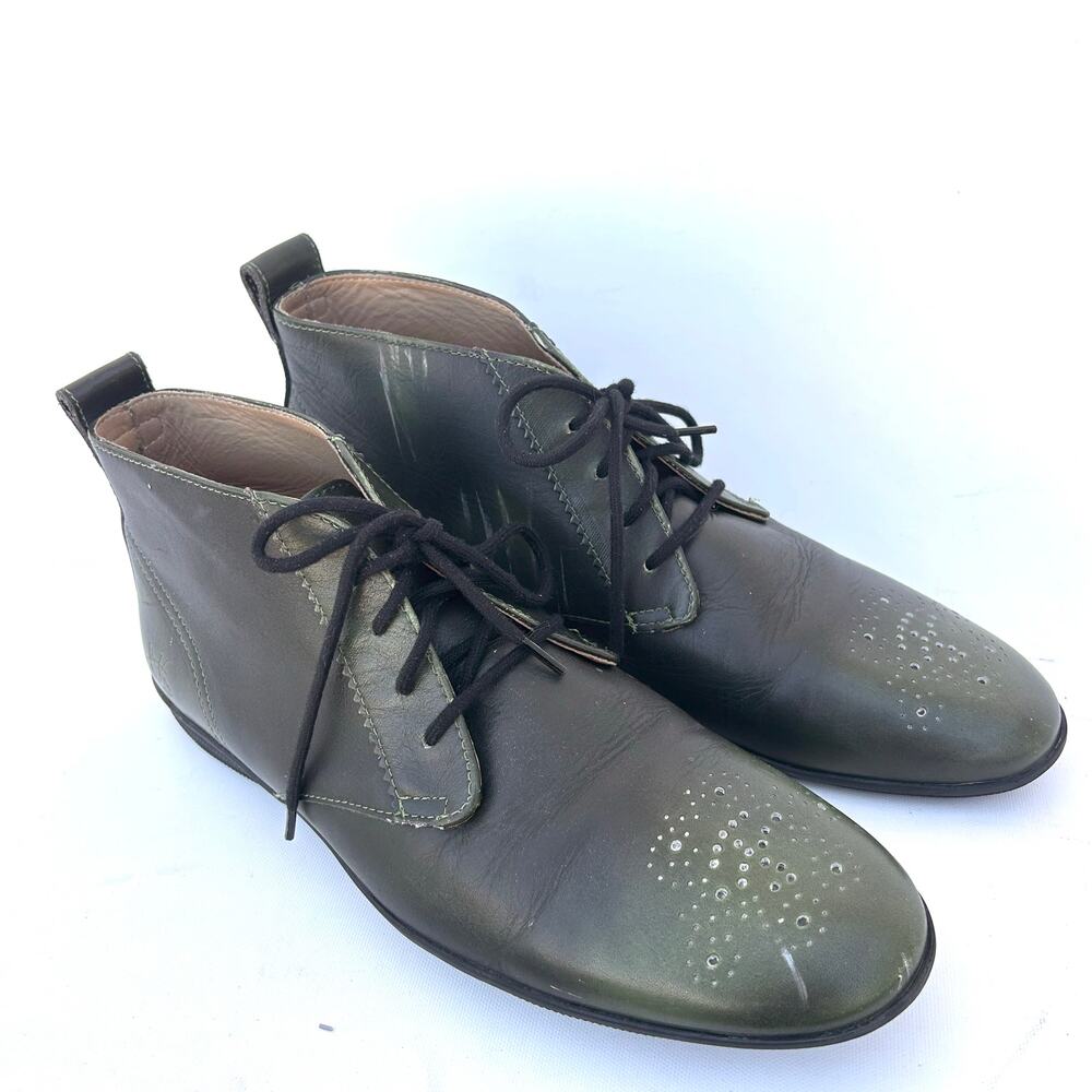 John Fluevog Women’s Green Flight CVU Brogued Chukka Boots Lace Up Shoes 9